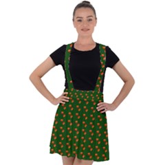 Kawaii Pumpkin Patt Green Velvet Suspender Skater Skirt by snowwhitegirl