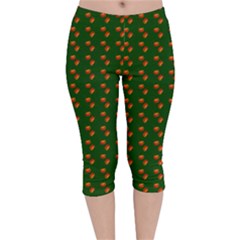 Kawaii Pumpkin Patt Green Velvet Capri Leggings  by snowwhitegirl