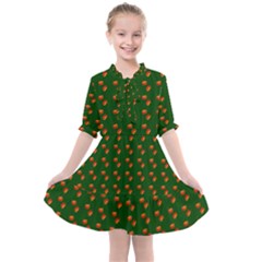 Kawaii Pumpkin Patt Green Kids  All Frills Chiffon Dress by snowwhitegirl