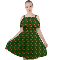 Kawaii Pumpkin Patt Green Cut Out Shoulders Dress by snowwhitegirl