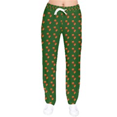 Kawaii Pumpkin Patt Green Women Velvet Drawstring Pants