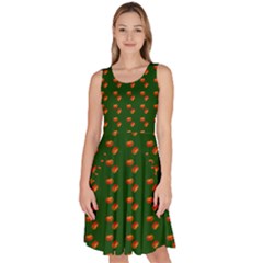 Kawaii Pumpkin Patt Green Knee Length Skater Dress With Pockets by snowwhitegirl