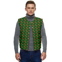 Kawaii Pumpkin Patt Green Men s Button Up Puffer Vest	