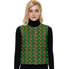 Kawaii Pumpkin Patt Green Women s Button Up Puffer Vest