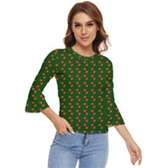 Kawaii Pumpkin Patt Green Bell Sleeve Top