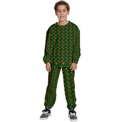 Kawaii Pumpkin Patt Green Kids  Sweatshirt Set