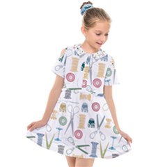 Pattern Seamless Texture Sewing Kids  Short Sleeve Shirt Dress by Salmanaz77