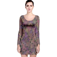 Monster Snake Hand Drawn Illustration Motif Random Pattern Long Sleeve Velvet Bodycon Dress