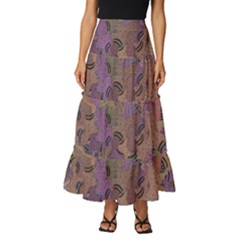 Monster Snake Hand Drawn Illustration Motif Random Pattern Tiered Ruffle Maxi Skirt