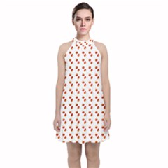 Kawaii Pumpkin Patt White Velvet Halter Neckline Dress 