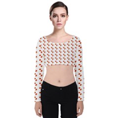 Kawaii Pumpkin Patt White Velvet Long Sleeve Crop Top