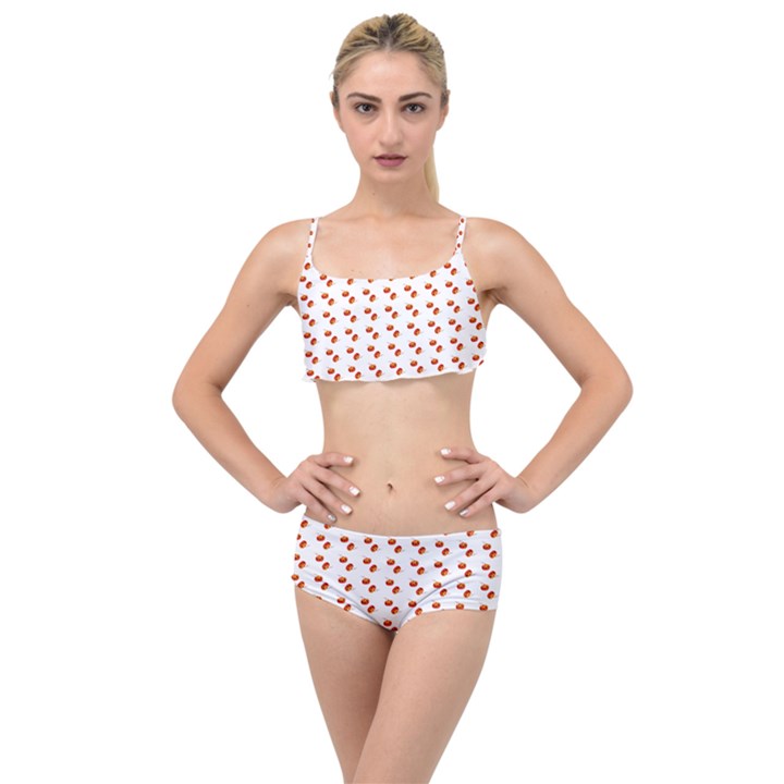 Kawaii Pumpkin Patt White Layered Top Bikini Set