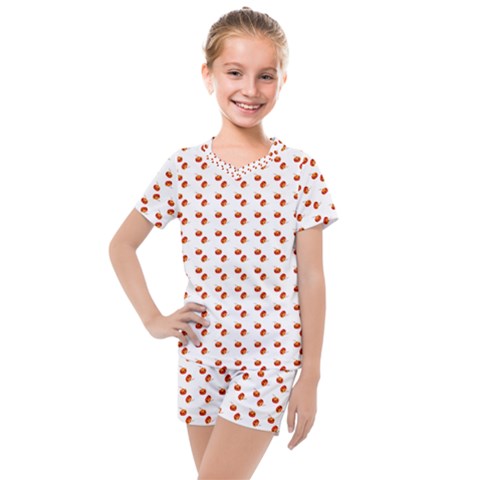 Kawaii Pumpkin Patt White Kids  Mesh T-shirt And Shorts Set by snowwhitegirl