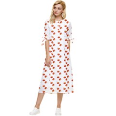 Kawaii Pumpkin Patt White Bow Sleeve Chiffon Midi Dress by snowwhitegirl