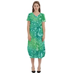 Retro Flower Pattern Design Batik T-shirt Midi Dress With Pockets by Posterlux