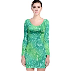 Retro Flower Pattern Design Batik Long Sleeve Velvet Bodycon Dress