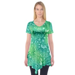 Retro Flower Pattern Design Batik Short Sleeve Tunic 