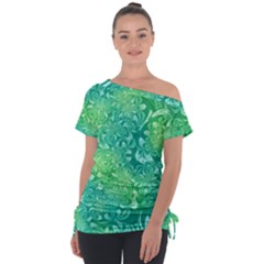 Retro Flower Pattern Design Batik Off Shoulder Tie-up T-shirt