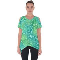 Retro Flower Pattern Design Batik Cut Out Side Drop T-shirt