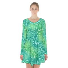 Retro Flower Pattern Design Batik Long Sleeve Velvet V-neck Dress