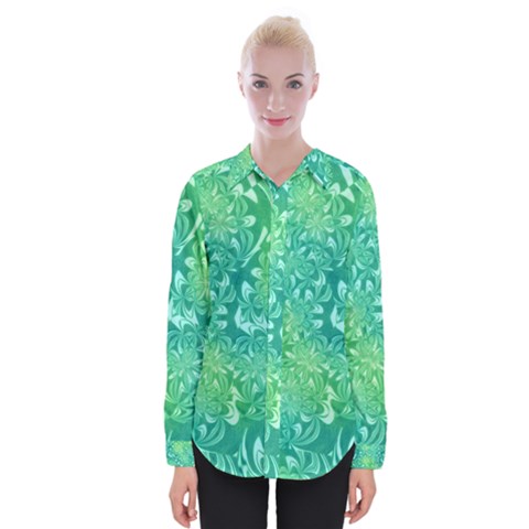 Retro Flower Pattern Design Batik Womens Long Sleeve Shirt by Posterlux