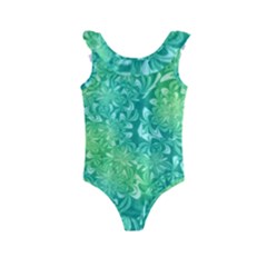 Retro Flower Pattern Design Batik Kids  Frill Swimsuit by Posterlux