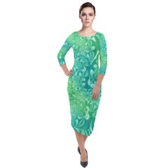 Retro Flower Pattern Design Batik Quarter Sleeve Midi Velour Bodycon Dress by Posterlux