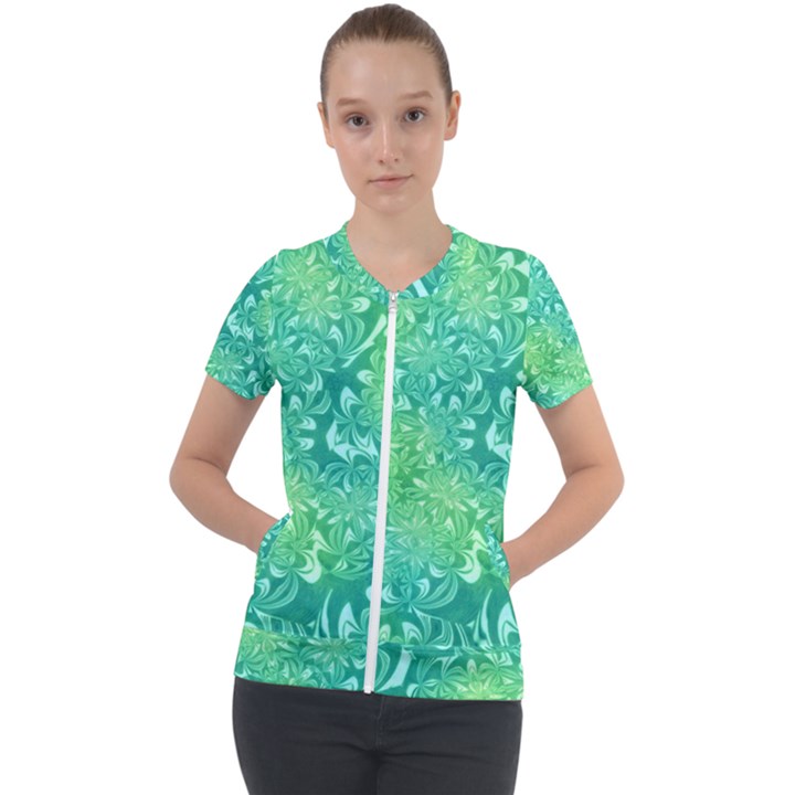 Retro Flower Pattern Design Batik Short Sleeve Zip Up Jacket