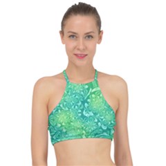 Retro Flower Pattern Design Batik Halter Bikini Top by Posterlux