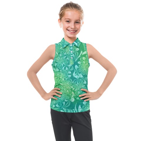 Retro Flower Pattern Design Batik Kids  Sleeveless Polo T-shirt by Posterlux