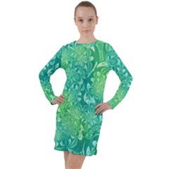 Retro Flower Pattern Design Batik Long Sleeve Hoodie Dress