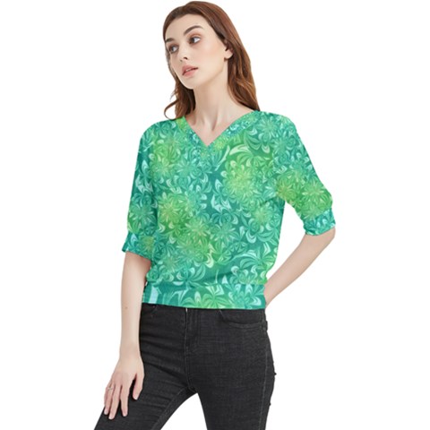 Retro Flower Pattern Design Batik Quarter Sleeve Blouse by Posterlux