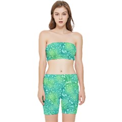 Retro Flower Pattern Design Batik Stretch Shorts And Tube Top Set by Posterlux