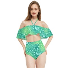 Retro Flower Pattern Design Batik Halter Flowy Bikini Set  by Posterlux