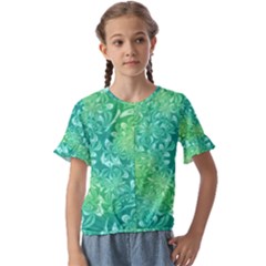 Retro Flower Pattern Design Batik Kids  Cuff Sleeve Scrunch Bottom T-shirt