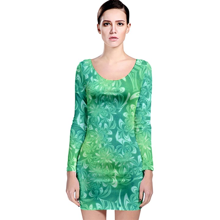 Retro Flower Pattern Design Batik Long Sleeve Bodycon Dress