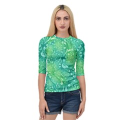 Retro Flower Pattern Design Batik Quarter Sleeve Raglan T-shirt