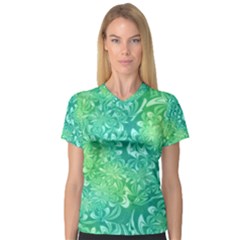 Retro Flower Pattern Design Batik V-neck Sport Mesh T-shirt