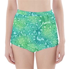 Retro Flower Pattern Design Batik High-waisted Bikini Bottoms