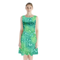 Retro Flower Pattern Design Batik Sleeveless Waist Tie Chiffon Dress