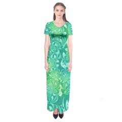 Retro Flower Pattern Design Batik Short Sleeve Maxi Dress