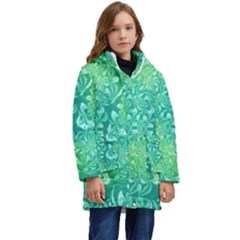 Retro Flower Pattern Design Batik Kids  Hooded Longline Puffer Jacket