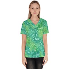 Retro Flower Pattern Design Batik Women s V-neck Scrub Top