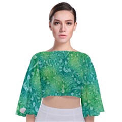 Retro Flower Pattern Design Batik Tie Back Butterfly Sleeve Chiffon Top