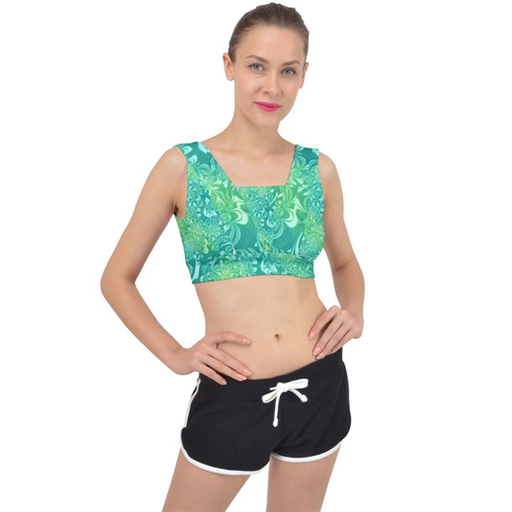 Retro Flower Pattern Design Batik V-Back Sports Bra