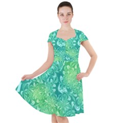 Retro Flower Pattern Design Batik Cap Sleeve Midi Dress With Pockets by Posterlux