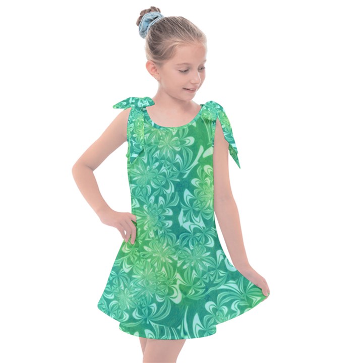 Retro Flower Pattern Design Batik Kids  Tie Up Tunic Dress