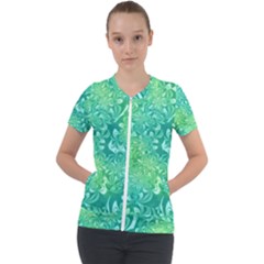 Retro Flower Pattern Design Batik Short Sleeve Zip Up Jacket