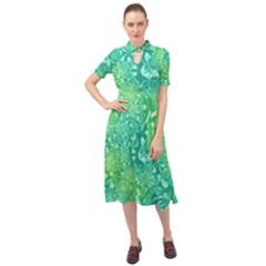 Retro Flower Pattern Design Batik Keyhole Neckline Chiffon Dress