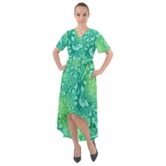 Retro Flower Pattern Design Batik Front Wrap High Low Dress